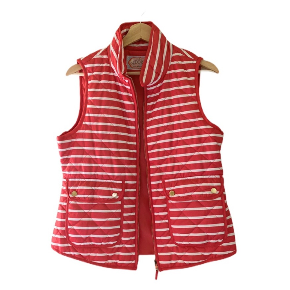 White and Pink/Red puffed Vest